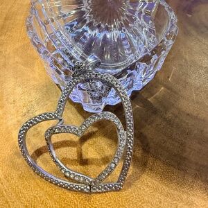 Double Heart Rhinestone Pendant Necklace + Crystal Heart Trinket Box Gift Set